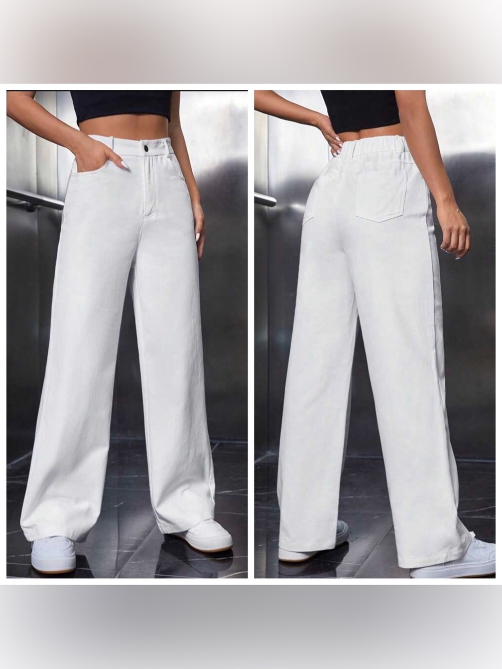 SHEIN White Elastic Waist Petite XS Jeans